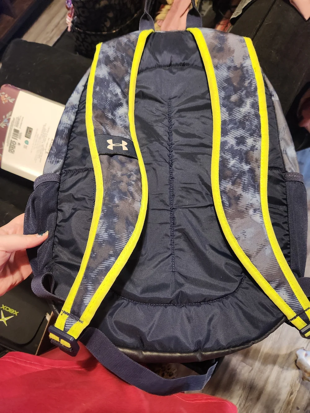 Under Armour Men’s Navy Camo Backpack with Lime Trim